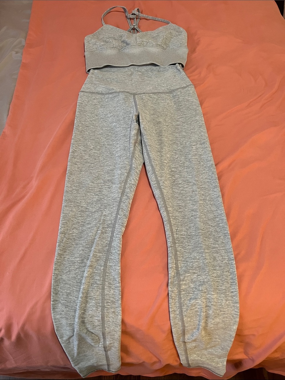 ALO Yoga Heather Gray High-Waist Leggings and Sports Bra